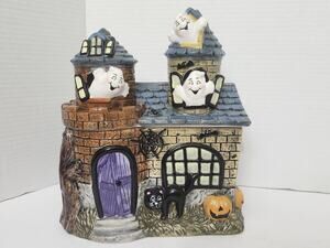 David's Cookies Glow in the Dark Haunted House Ghost Halloween Cookie Jar